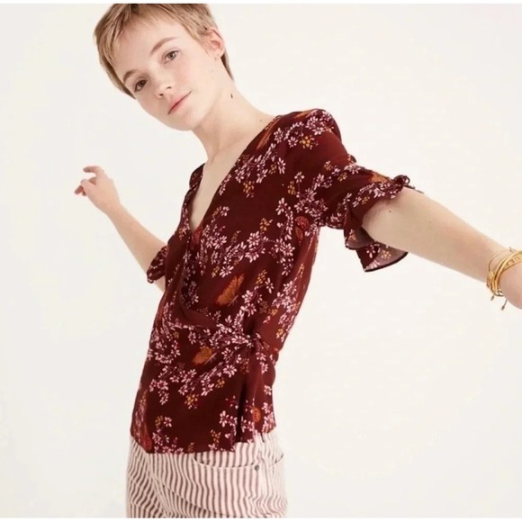 Madewell Tops - Madewell‎ Floral Butterfly Sanctuary Wrap Blouse Top Size 10 Flutter Sleeve Boho